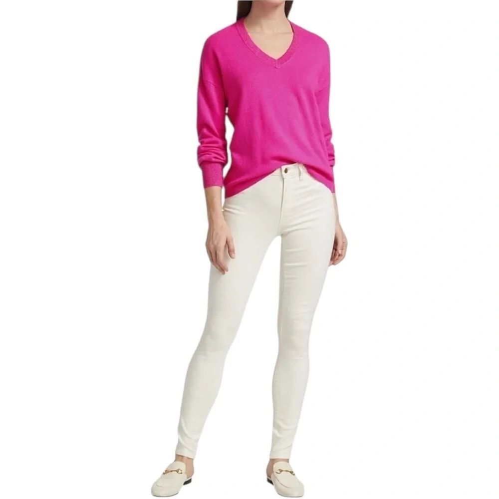 Lilly Pulitzer Jasmina Pink Cashmere V-Neck Sweater Size Large